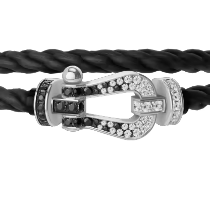 FORCE 10 BRACELET 18K WHITE GOLD AND BLACK AND WHITE DIAMONDS LARGE MODEL