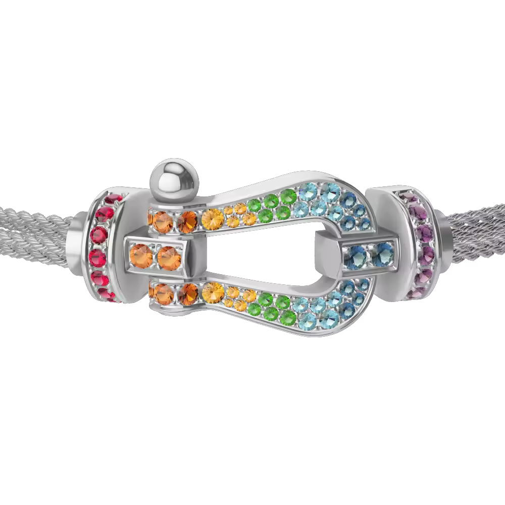 FORCE 10 BRACELET 18K WHITE GOLD AND COLORED STONES LARGE MODEL