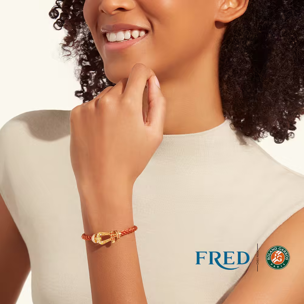 FORCE 10 BRACELET #FREDXROLANDGARROS LARGE MODEL 18K YELLOW GOLD DIAMOND PAVED AND COLORED STONES