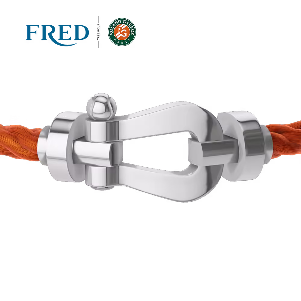FORCE 10 BRACELET #FREDXROLANDGARROS LARGE MODEL 18K WHITE AND ONE MANDARIN GARNET