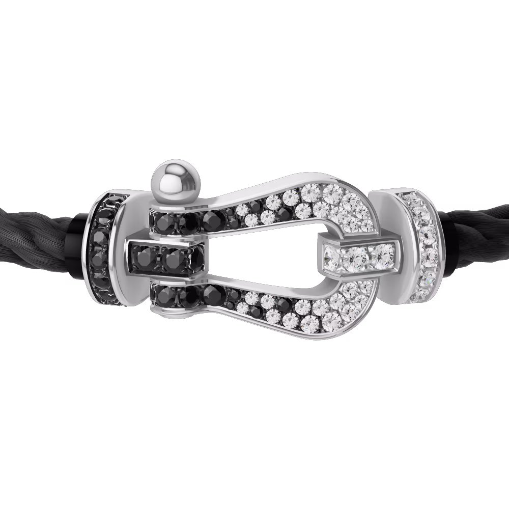 FORCE 10 BRACELET 18K WHITE GOLD AND BLACK AND WHITE DIAMONDS LARGE MODEL