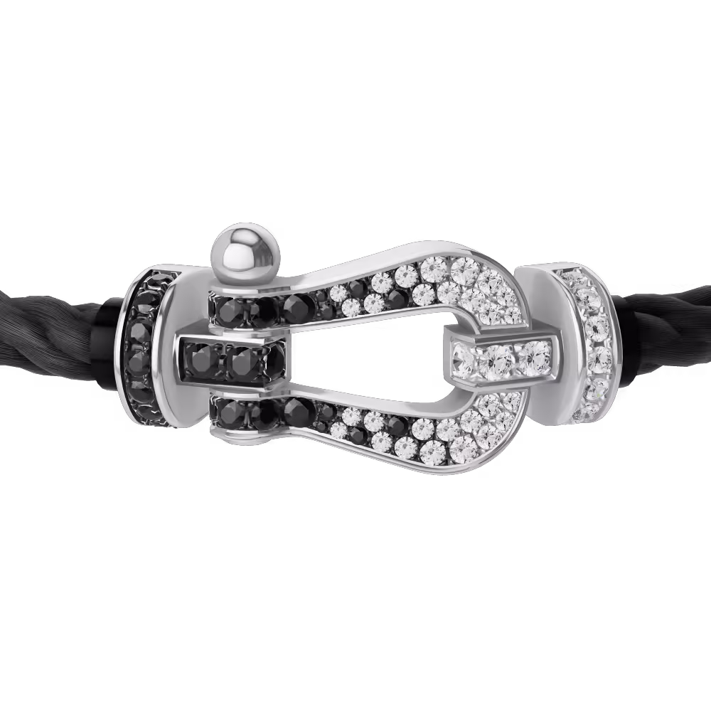 FORCE 10 BRACELET 18K WHITE GOLD AND BLACK AND WHITE DIAMONDS LARGE MODEL