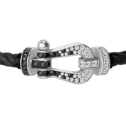 FORCE 10 BRACELET 18K WHITE GOLD AND BLACK AND WHITE DIAMONDS LARGE MODEL
