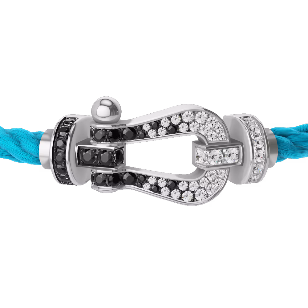 FORCE 10 BRACELET 18K WHITE GOLD AND BLACK AND WHITE DIAMONDS LARGE MODEL