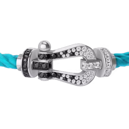 FORCE 10 BRACELET 18K WHITE GOLD AND BLACK AND WHITE DIAMONDS LARGE MODEL