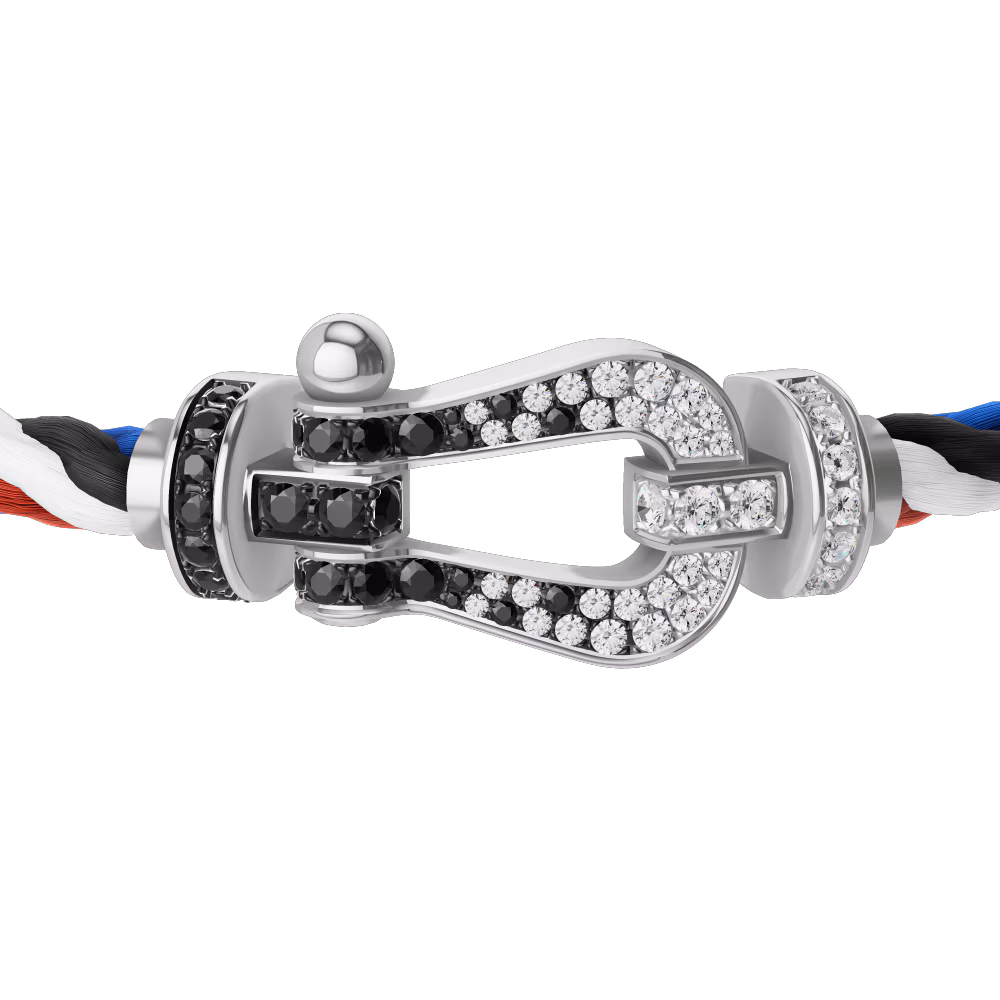 FORCE 10 BRACELET 18K WHITE GOLD AND BLACK AND WHITE DIAMONDS LARGE MODEL