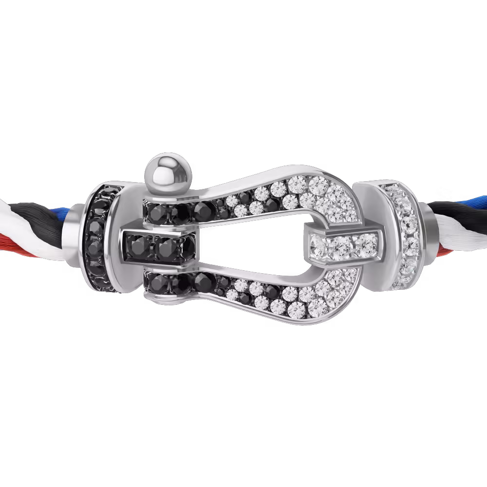 FORCE 10 BRACELET 18K WHITE GOLD AND BLACK AND WHITE DIAMONDS LARGE MODEL