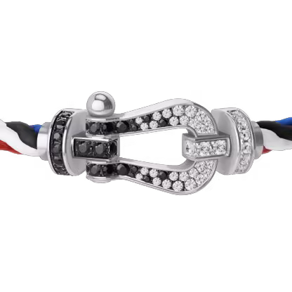 FORCE 10 BRACELET 18K WHITE GOLD AND BLACK AND WHITE DIAMONDS LARGE MODEL