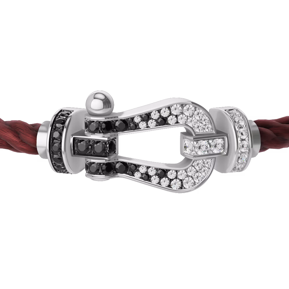 FORCE 10 BRACELET 18K WHITE GOLD AND BLACK AND WHITE DIAMONDS LARGE MODEL