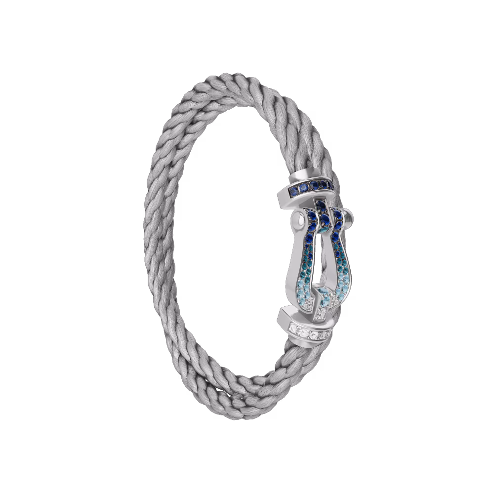 FORCE 10 BRACELET LARGE MODEL 18K WHITE GOLD DIAMOND PAVED AND COLORED STONES