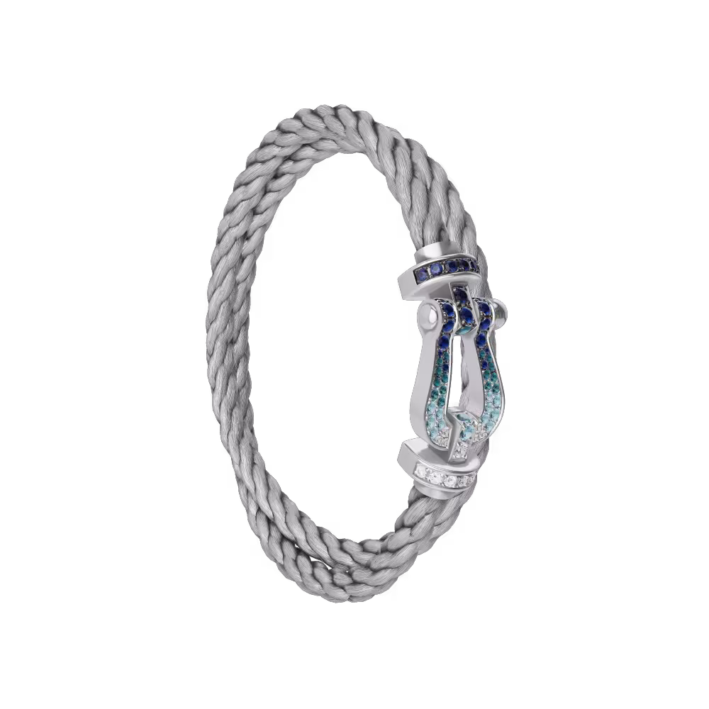 FORCE 10 BRACELET LARGE MODEL 18K WHITE GOLD DIAMOND PAVED AND COLORED STONES
