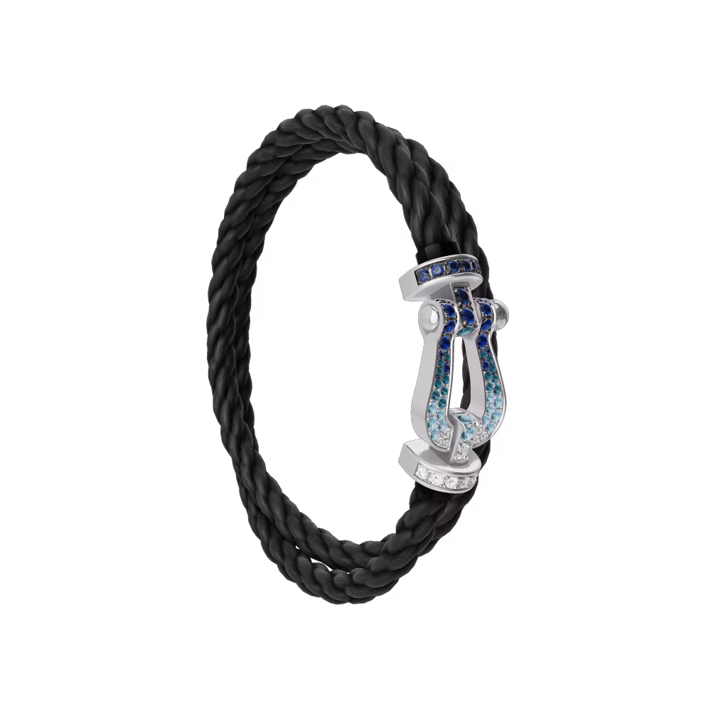 FORCE 10 BRACELET LARGE MODEL 18K WHITE GOLD DIAMOND PAVED AND COLORED STONES