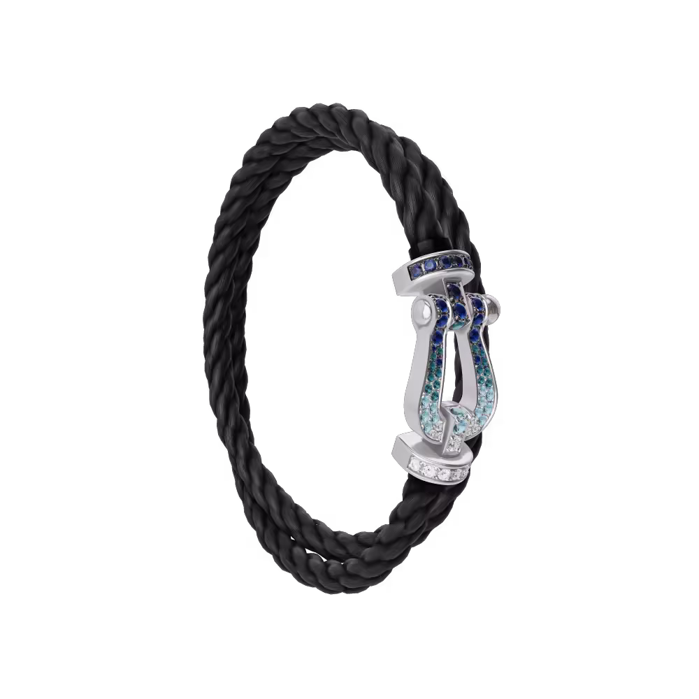 FORCE 10 BRACELET LARGE MODEL 18K WHITE GOLD DIAMOND PAVED AND COLORED STONES