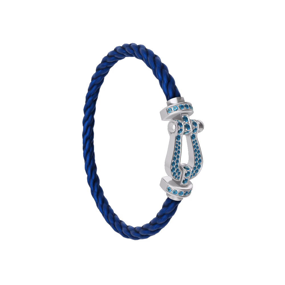 FORCE 10 BRACELET LARGE MODEL 18K WHITE GOLD BLUE TOPAZ PAVED