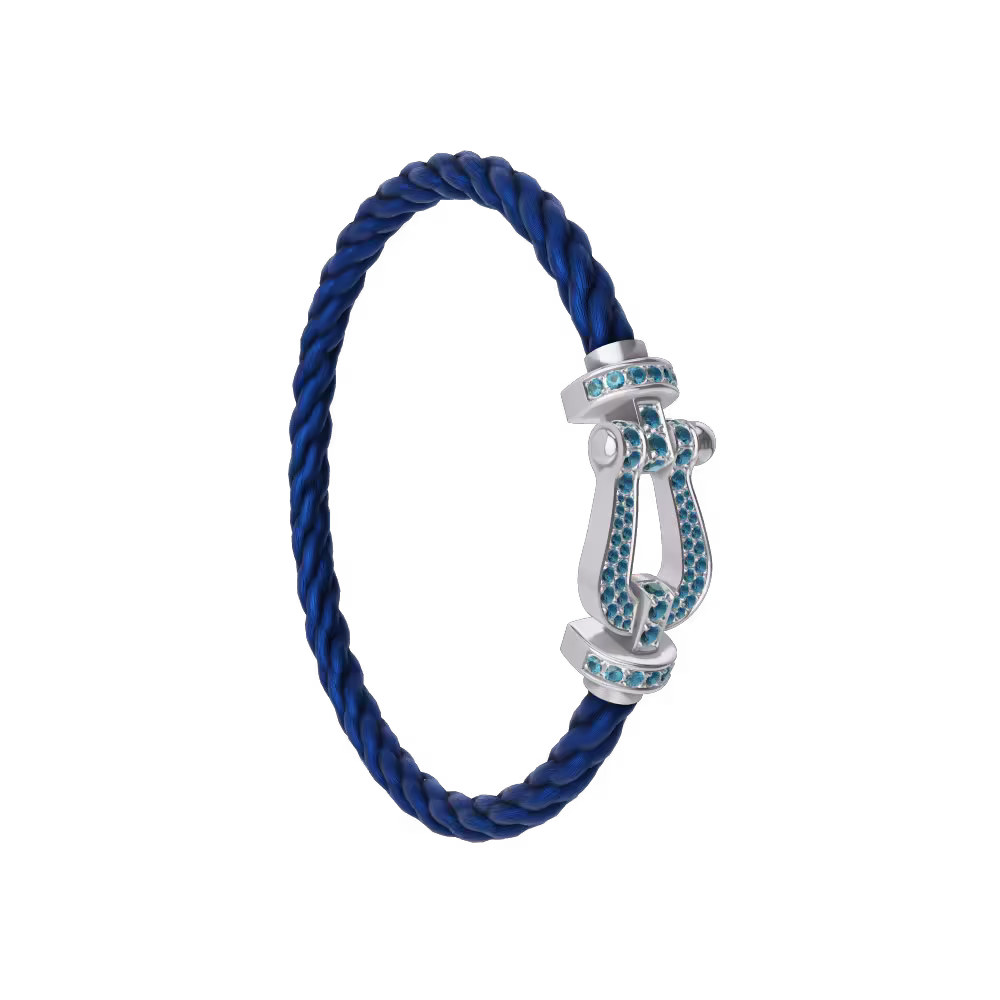 FORCE 10 BRACELET LARGE MODEL 18K WHITE GOLD BLUE TOPAZ PAVED