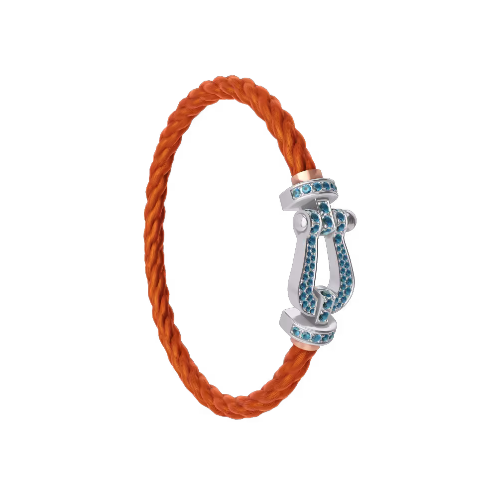 FORCE 10 BRACELET LARGE MODEL 18K WHITE GOLD BLUE TOPAZ PAVED