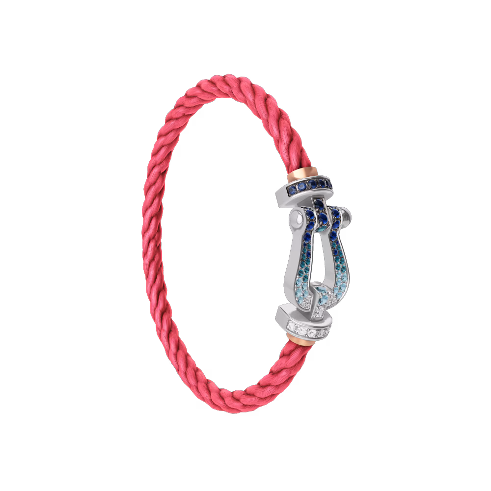 FORCE 10 BRACELET LARGE MODEL 18K WHITE GOLD DIAMOND PAVED AND COLORED STONES