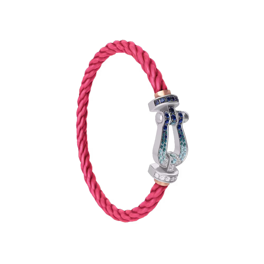 FORCE 10 BRACELET LARGE MODEL 18K WHITE GOLD DIAMOND PAVED AND COLORED STONES