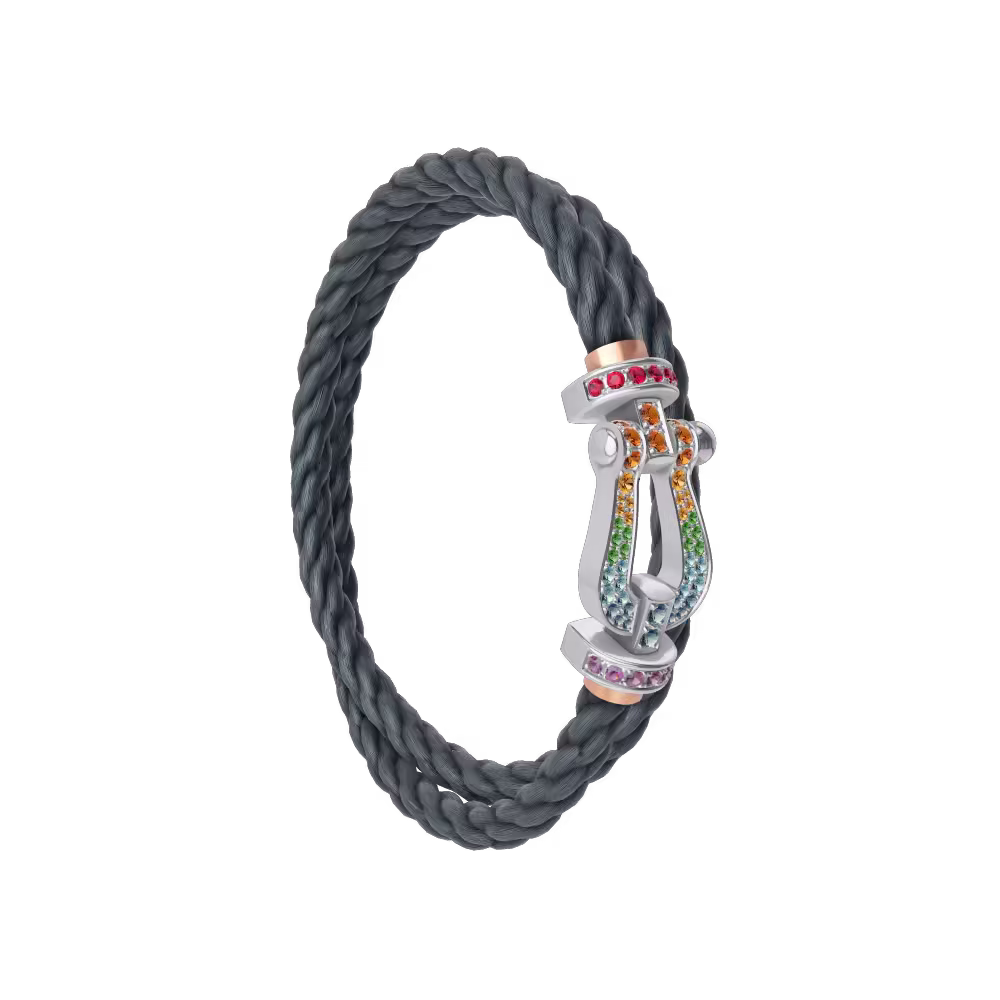 FORCE 10 BRACELET 18K WHITE GOLD AND COLORED STONES LARGE MODEL