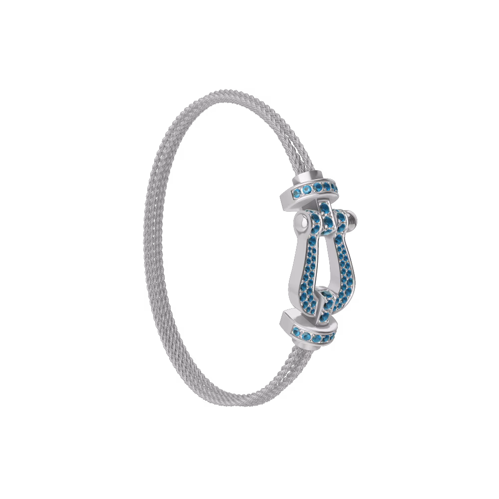 FORCE 10 BRACELET LARGE MODEL 18K WHITE GOLD BLUE TOPAZ PAVED