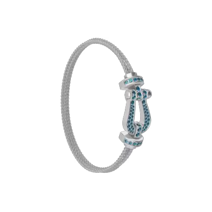 FORCE 10 BRACELET LARGE MODEL 18K WHITE GOLD BLUE TOPAZ PAVED