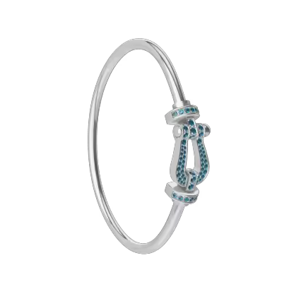 FORCE 10 BRACELET LARGE MODEL 18K WHITE GOLD BLUE TOPAZ PAVED