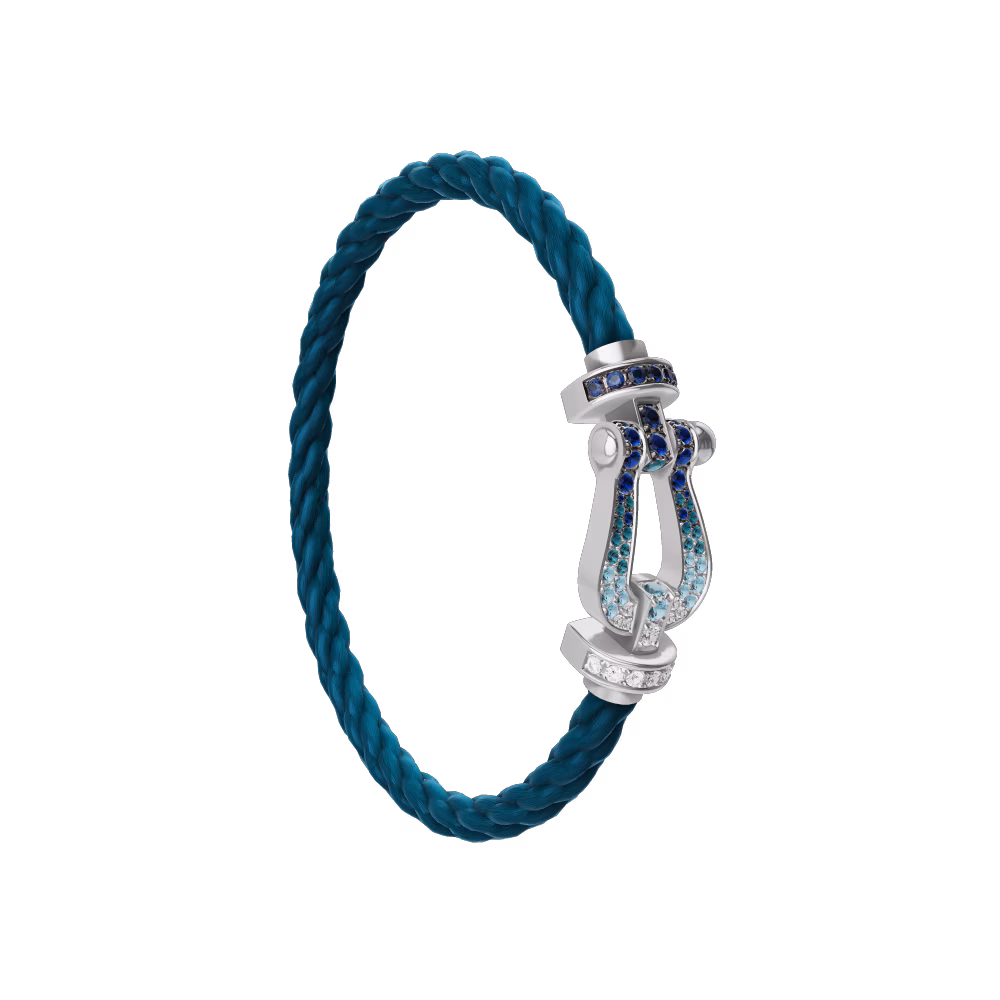 Force 10 bracelet Large model 18K white gold diamond paved and colored stones