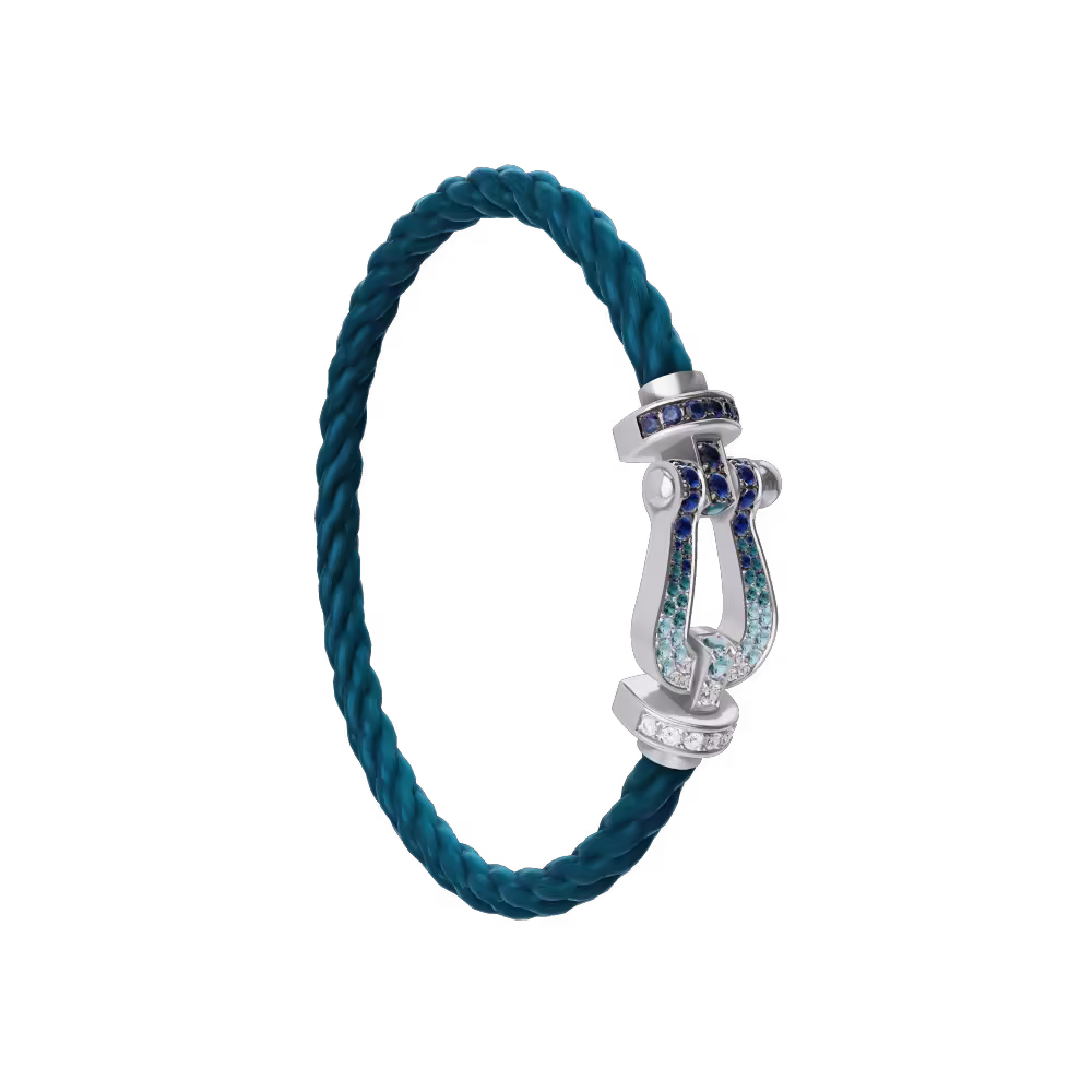 Force 10 bracelet Large model 18K white gold diamond paved and colored stones