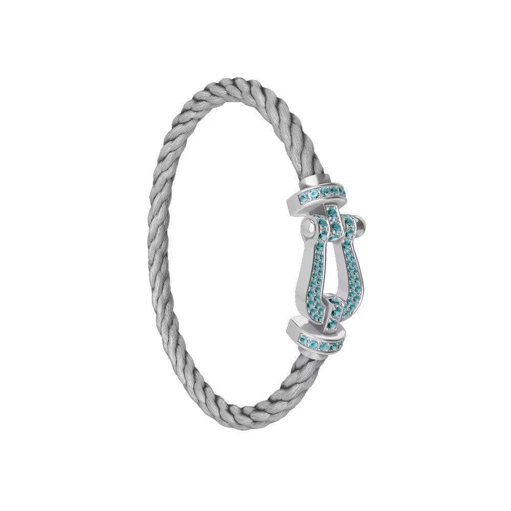Force 10 bracelet Large model 18K white gold Paraíba tourmalines paved