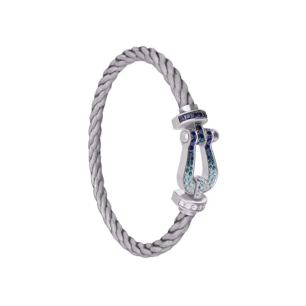 FORCE 10 BRACELET LARGE MODEL 18K WHITE GOLD DIAMOND PAVED AND COLORED STONES