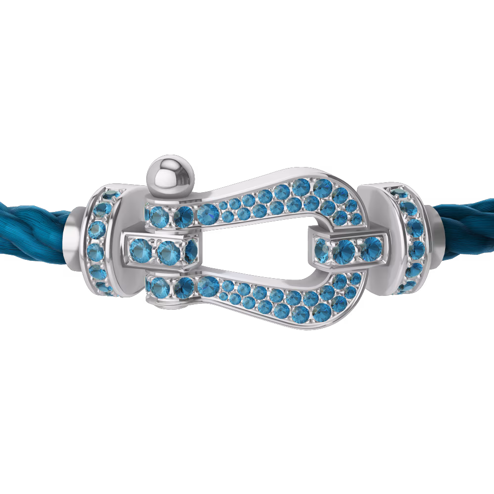 FORCE 10 BRACELET LARGE MODEL 18K WHITE GOLD BLUE TOPAZ PAVED