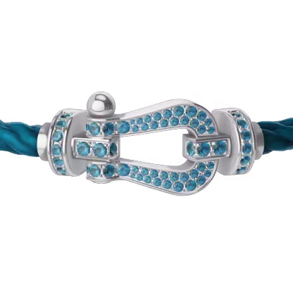 FORCE 10 BRACELET LARGE MODEL 18K WHITE GOLD BLUE TOPAZ PAVED