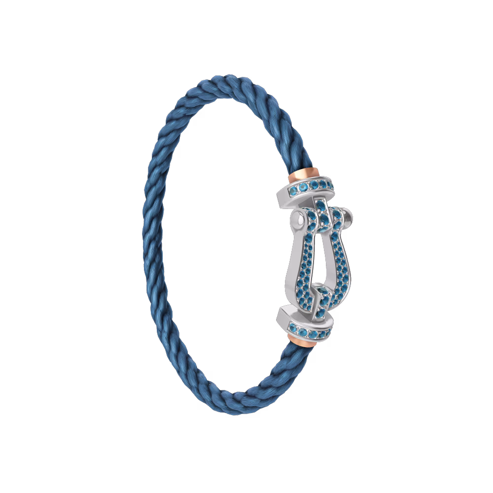 FORCE 10 BRACELET LARGE MODEL 18K WHITE GOLD BLUE TOPAZ PAVED