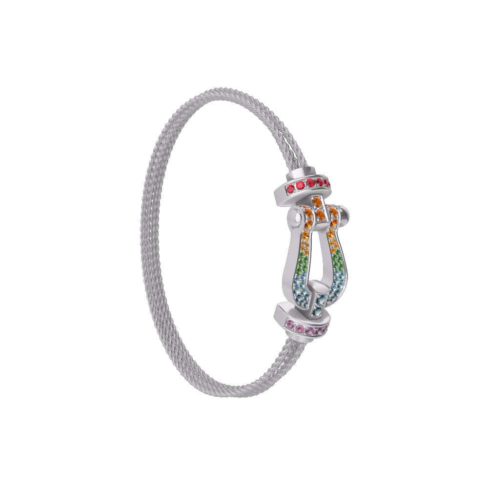 FORCE 10 BRACELET 18K WHITE GOLD AND COLORED STONES LARGE MODEL