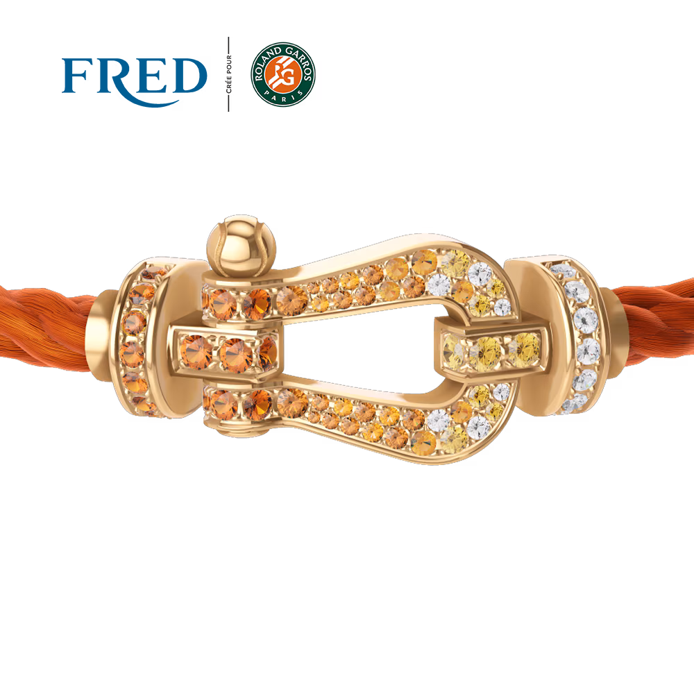 FORCE 10 BRACELET #FREDXROLANDGARROS LARGE MODEL 18K YELLOW GOLD DIAMOND PAVED AND COLORED STONES
