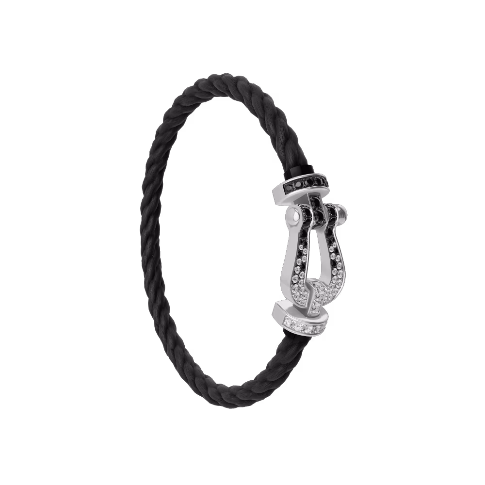 FORCE 10 BRACELET 18K WHITE GOLD AND BLACK AND WHITE DIAMONDS LARGE MODEL