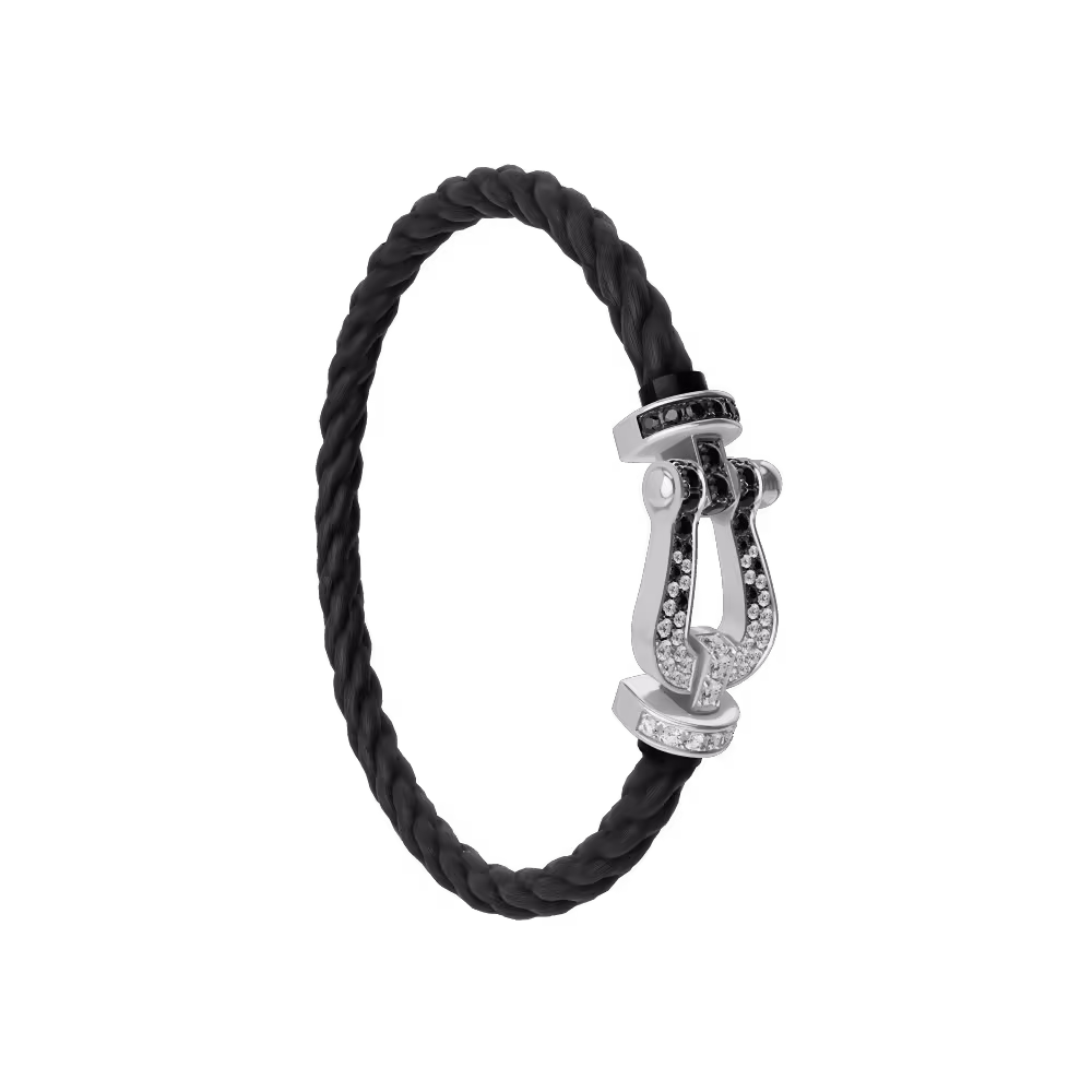 FORCE 10 BRACELET 18K WHITE GOLD AND BLACK AND WHITE DIAMONDS LARGE MODEL