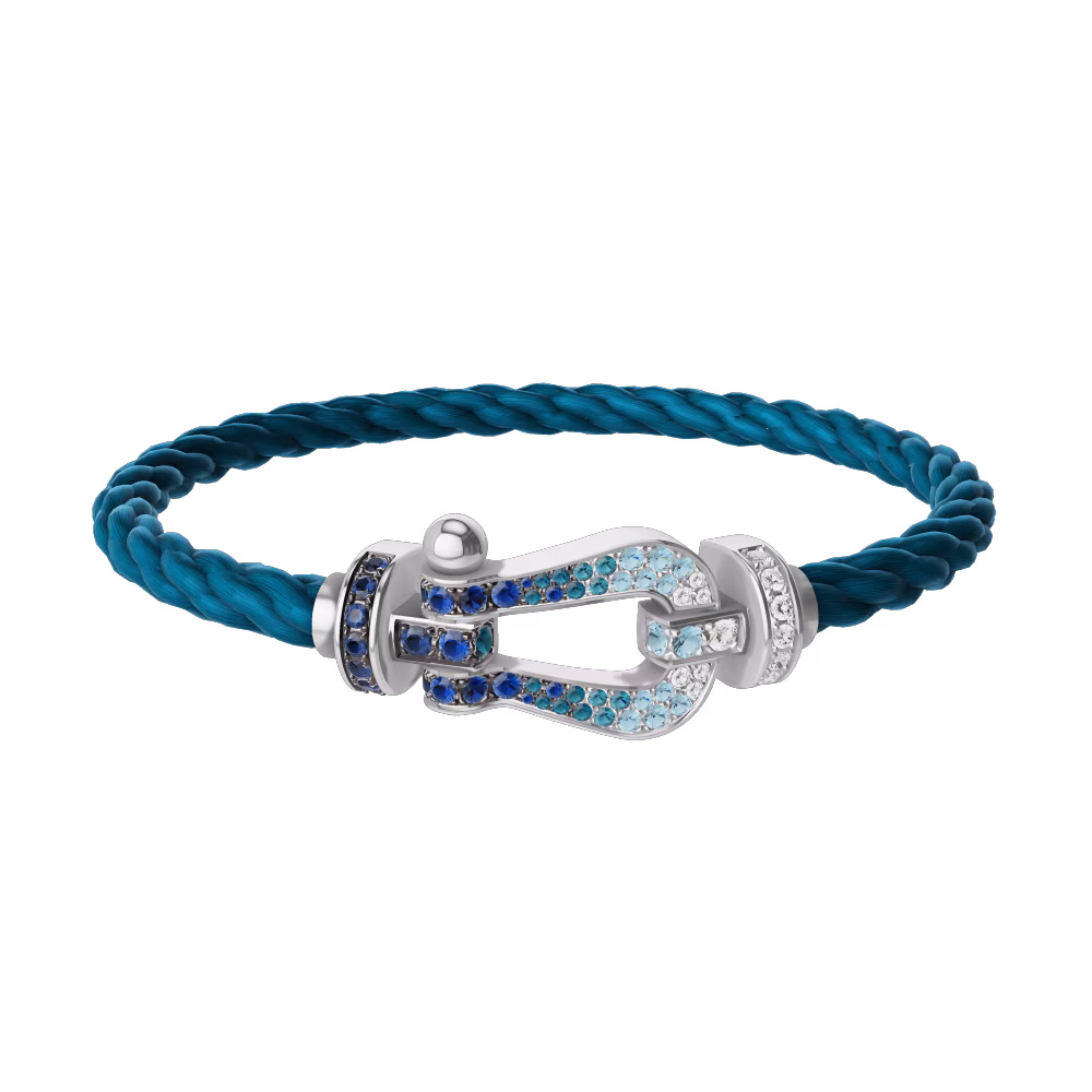 Force 10 bracelet Large model 18K white gold diamond paved and colored stones