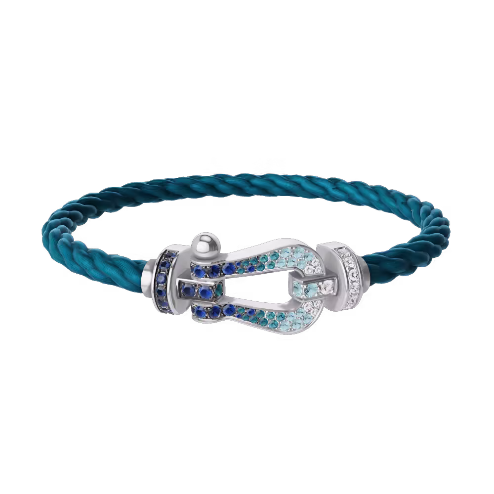 Force 10 bracelet Large model 18K white gold diamond paved and colored stones
