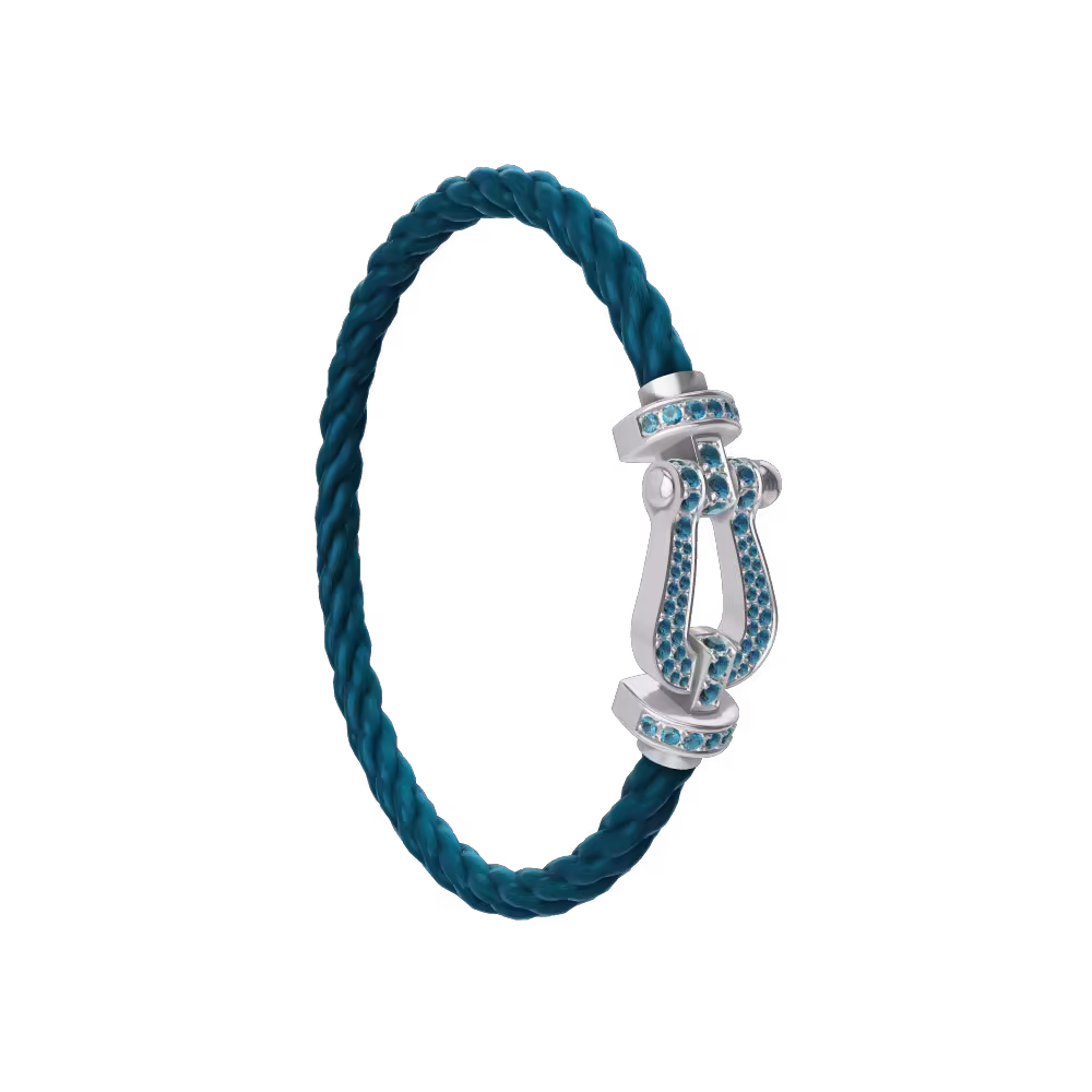 FORCE 10 BRACELET LARGE MODEL 18K WHITE GOLD BLUE TOPAZ PAVED