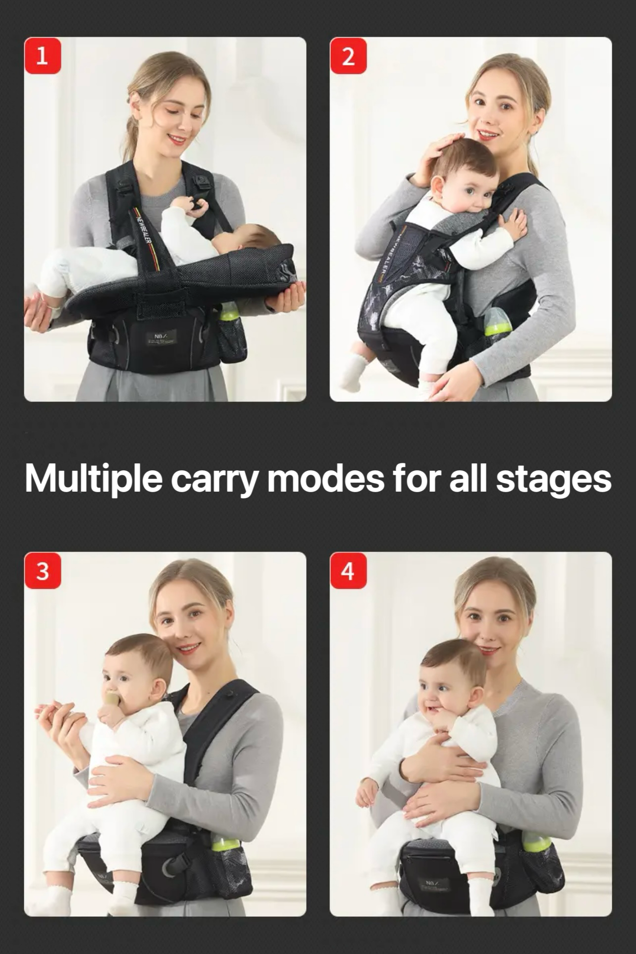 Dual-shoulder Horizontal Newborn Carrier with waist support