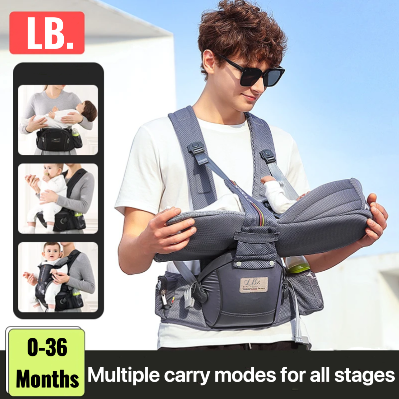 Dual-shoulder Horizontal Newborn Carrier with waist support