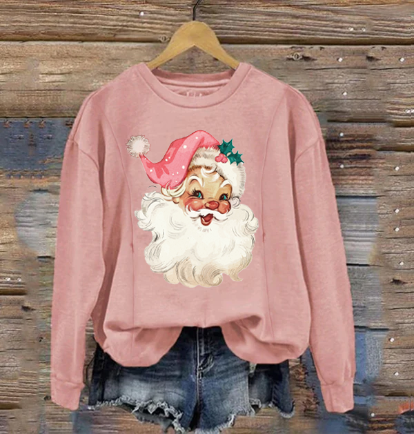Pink Santa Retro Christmas Nursing Sweatshirt-LullabMommy