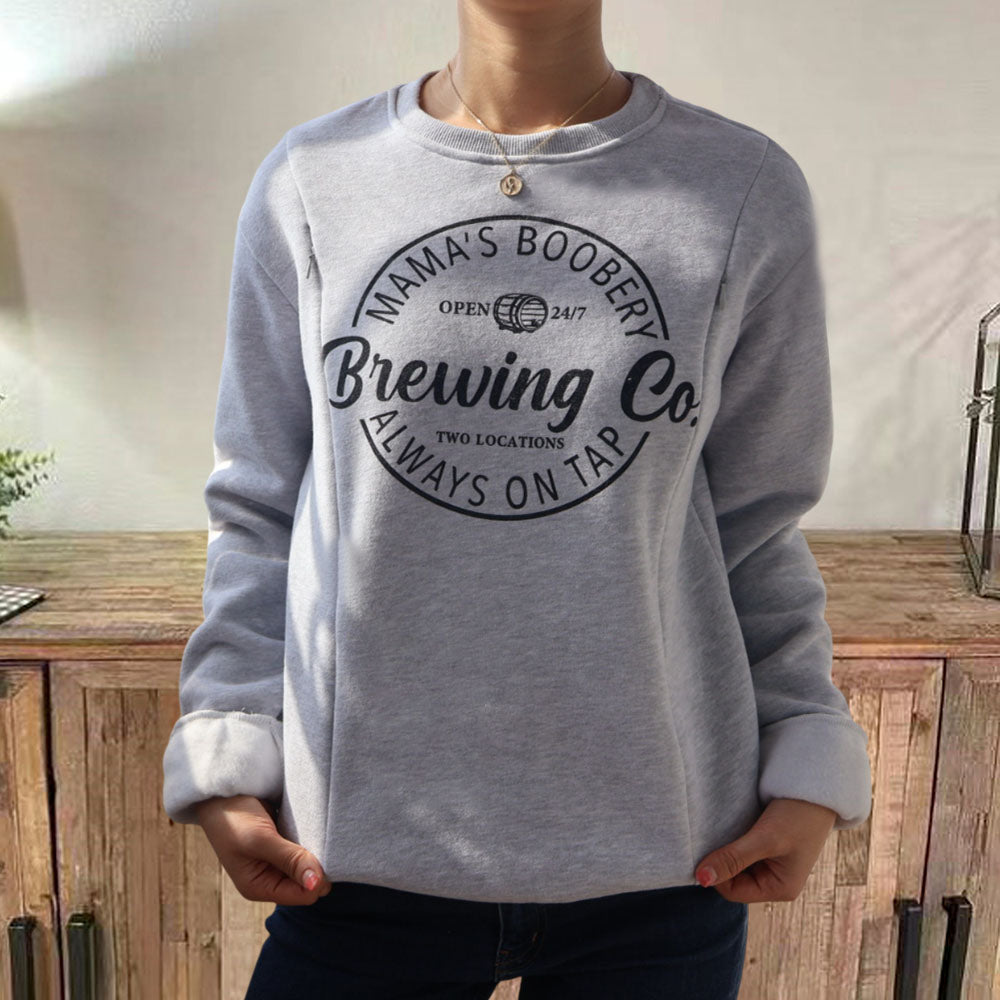 Mama's Boobery Zip Crewneck Breastfeeding Sweatshirt-LullabMommy
