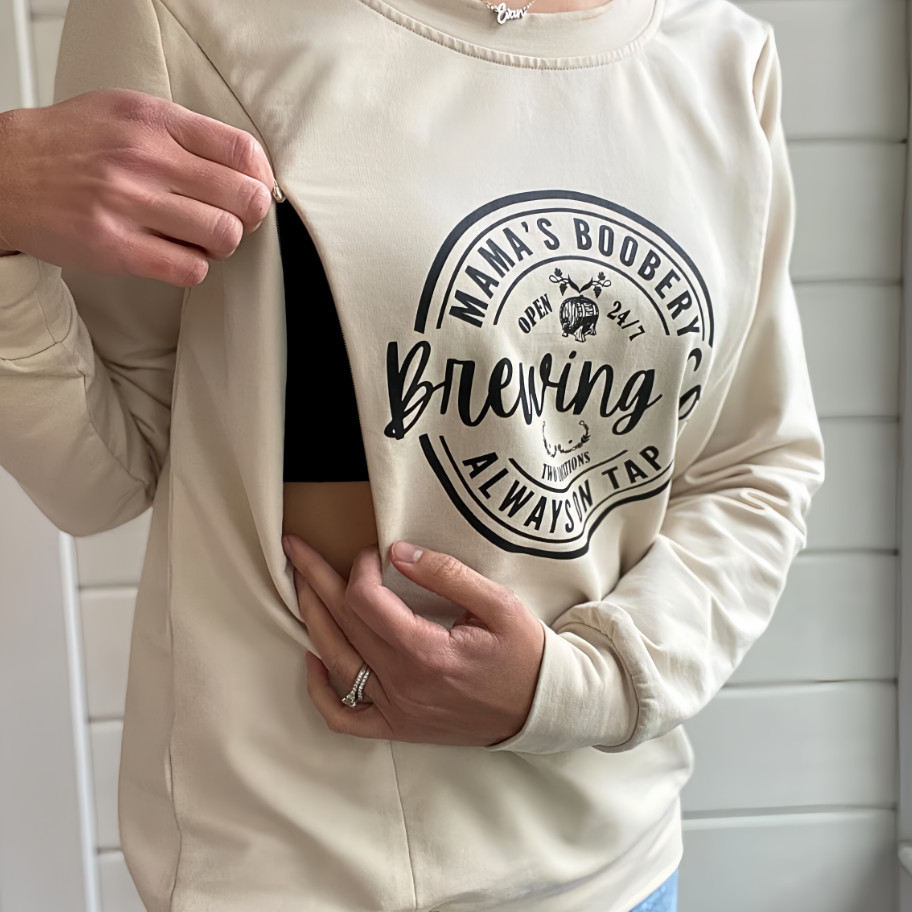 Funny Mama Boobery Brewing Co. Breastfeeding Sweatshirt