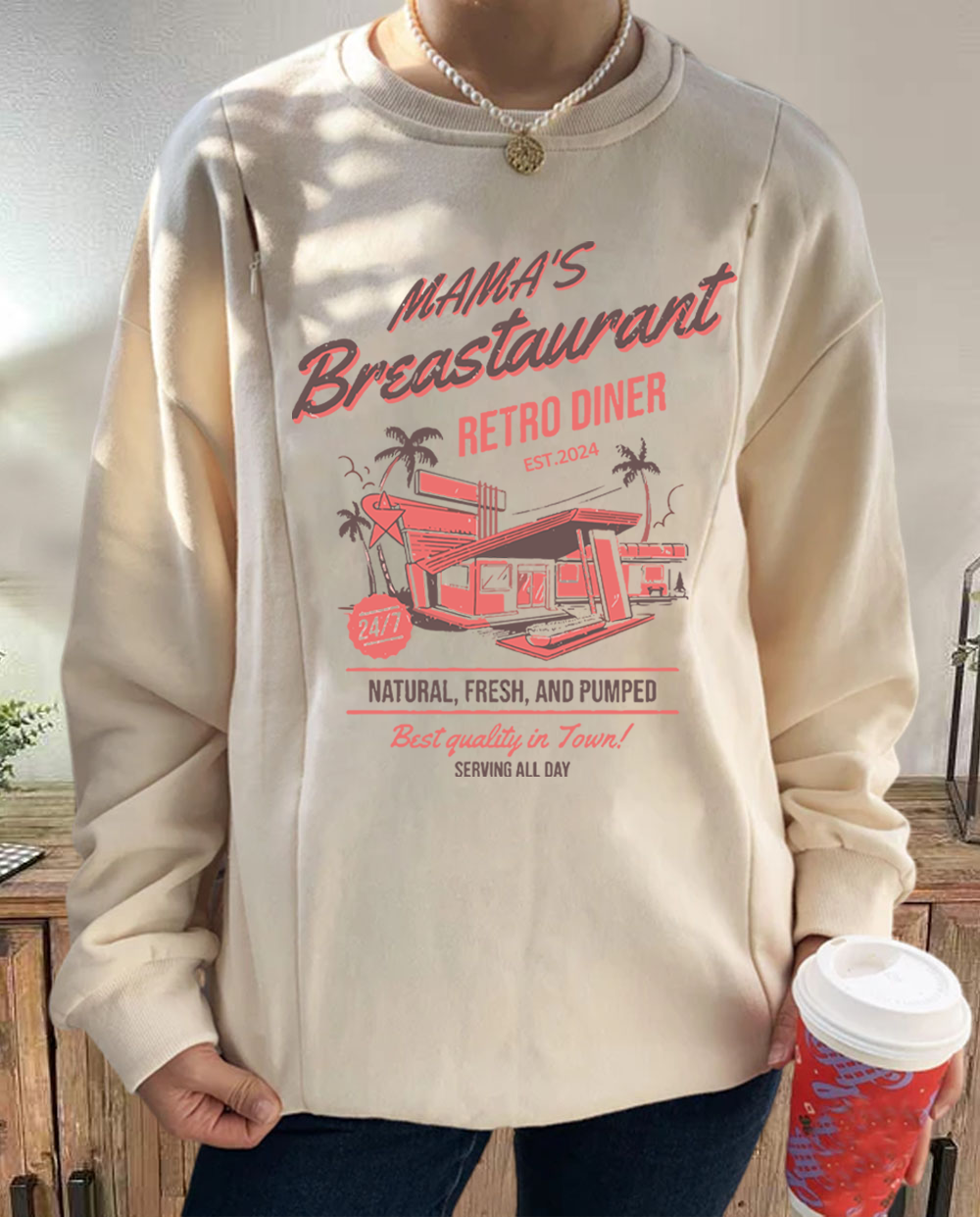 Mama's Breastaurant Breastfeeding Retro Sweatshirt-LullabMommy