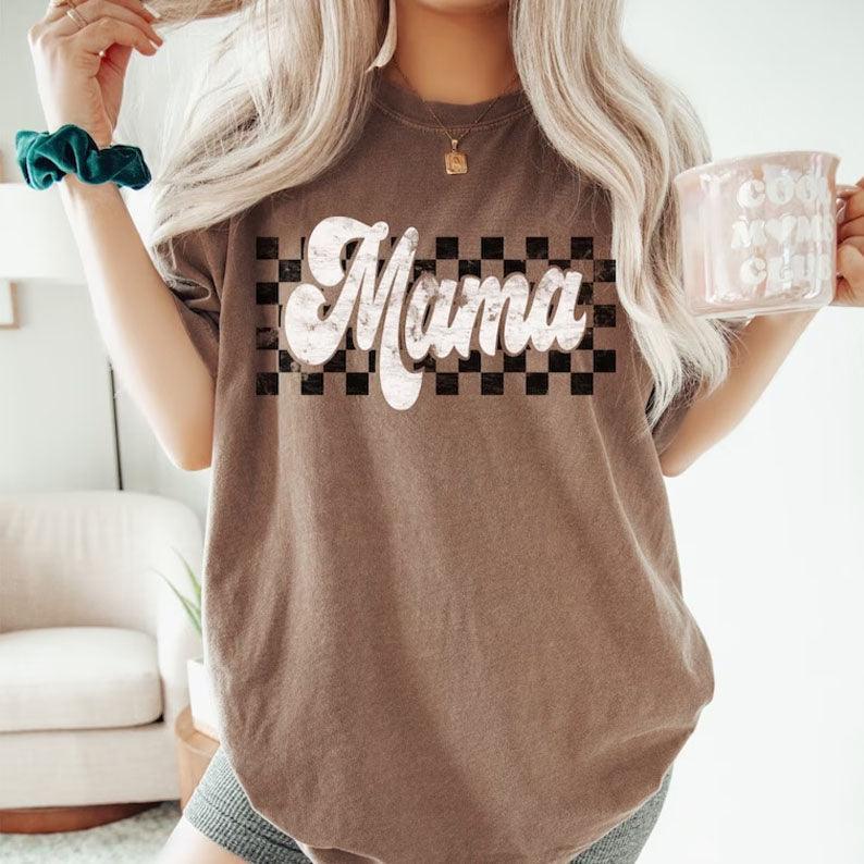 Retro Checkered Mama Nursing T-shirt-LullabMommy