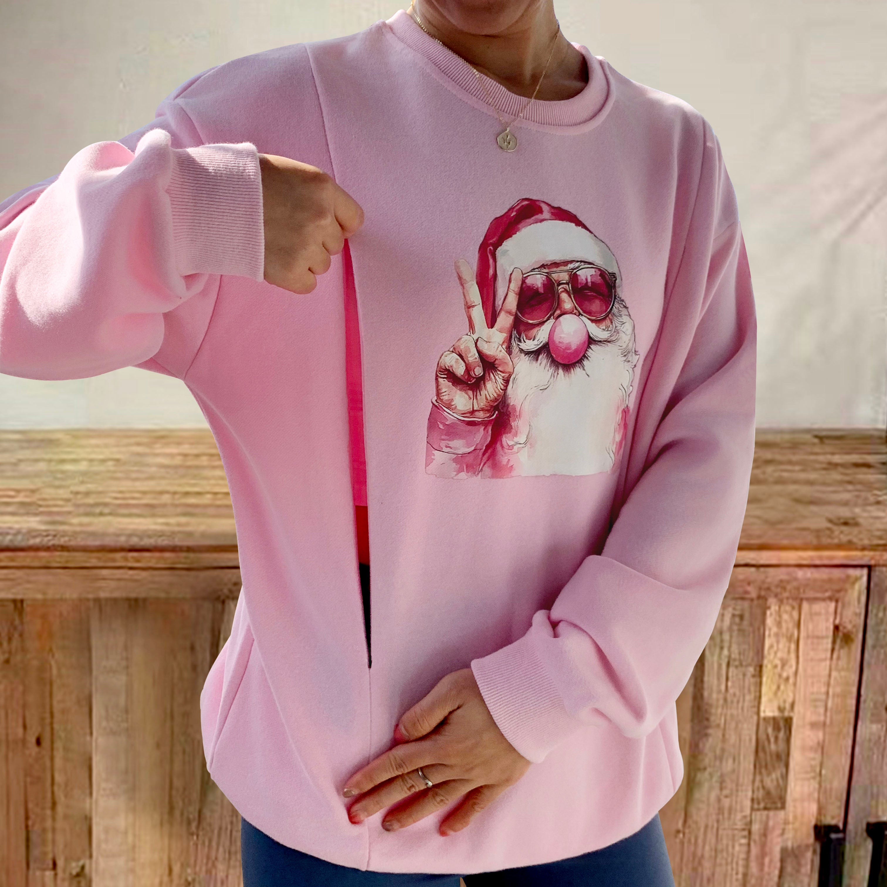 Retro Santa Christmas Blowing Bubble Nursing Sweatshirt-LullabMommy