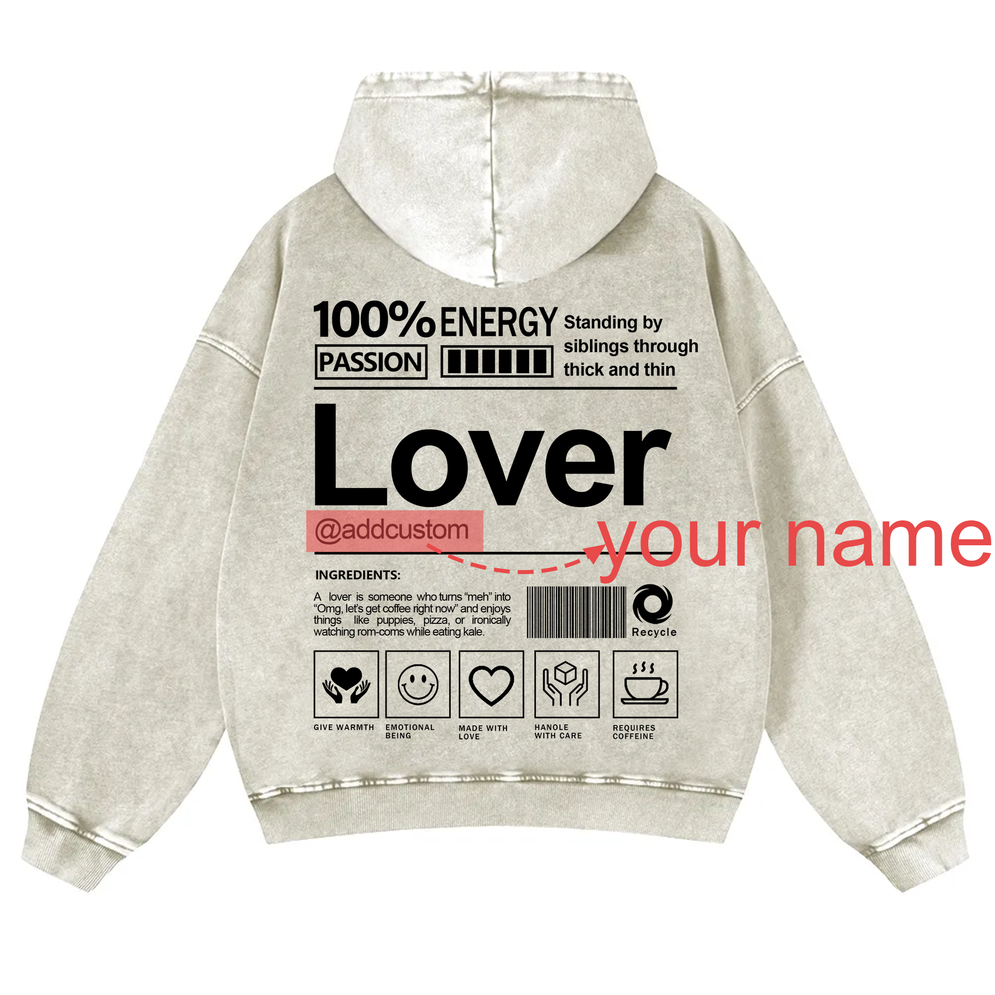 Lover Addcustom  Vintage Washed Hoodie