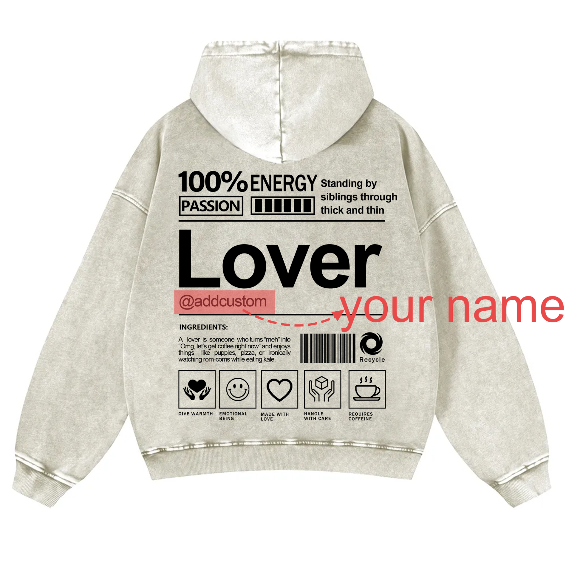 Lover Addcustom  Vintage Washed Hoodie